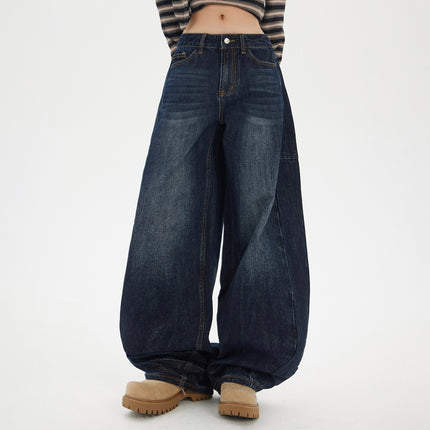 Raccoon House # American Retro Loose Wide-Leg Pants Autumn and Winter New Versatile Scimitar Pants Drapey Scimitar Floor-Length Jeans