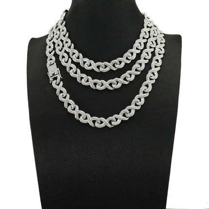 European and American Hip Hop Personality 8-character Diamond Cuban Chain hiphop Exaggerated Trendy Diamond Alloy Necklace Clavicle Chain Cross-Border