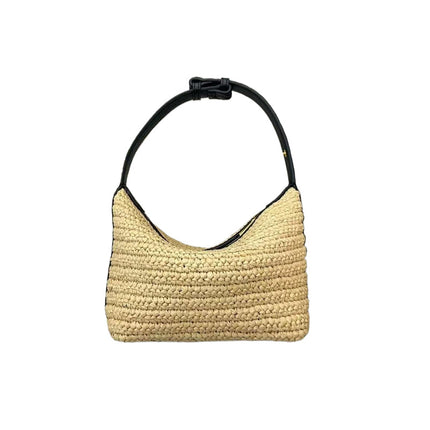 2025 Raffia Fiber Handmade Crochet Shoulder Lunch Box Bag Woven Tote Underarm Bag for Women Versatile Zipper