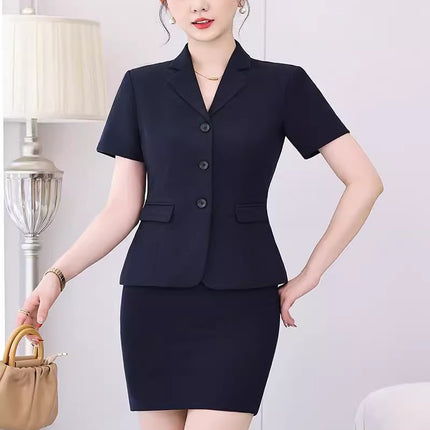 Short-sleeved Suit suit Hotel Lobby Manager Work Clothes Summer Three-button Women's Professional Dress Pants Front Desk Leader Dress