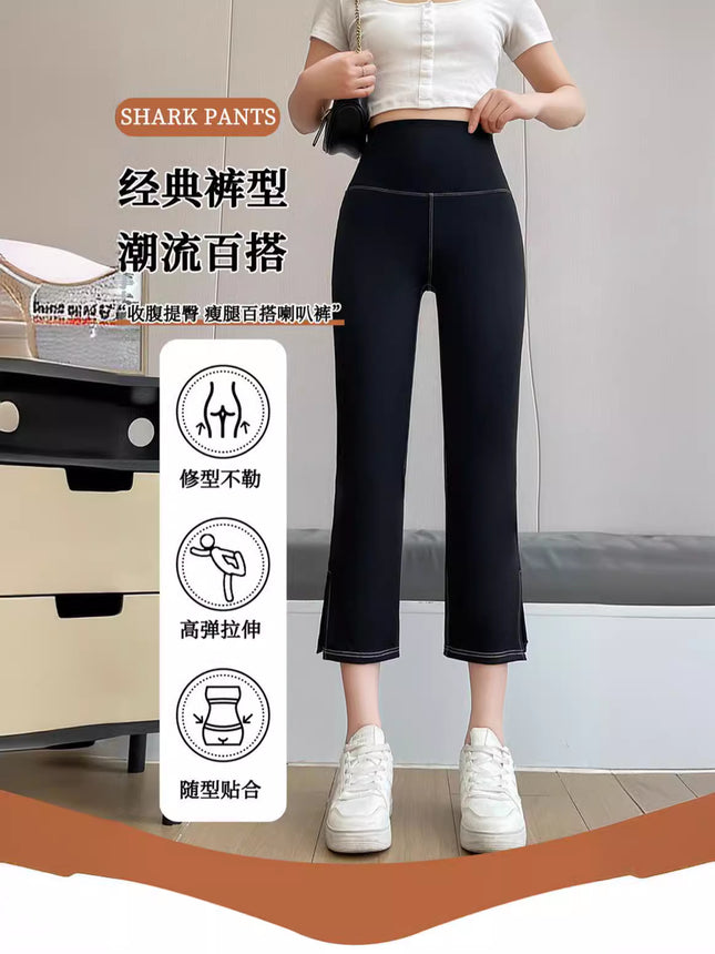 High-Waisted Slim-Fit Faux Denim Shark Pants for Women, Summer Leggings with Tummy Control and Hip Lift, Seven-Point Length