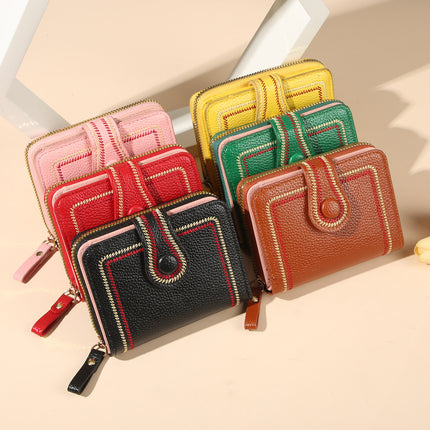 European and American Simple Wallet Women's Short Retro Hong Kong Style All-match Large Capacity Multi-card Zipper Change Card Bag All-in-one Bag