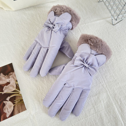 Women's Winter Outdoor Cycling Gloves Fleece-Lined to Heattech Electric Vehicle Waterproof Touch Screen Cute Cotton Gloves Windproof Skiing