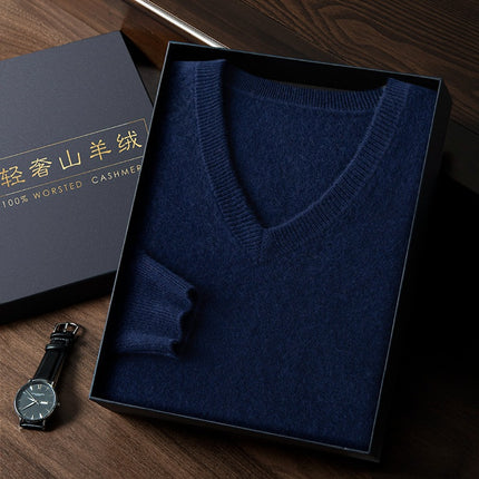 V-Neck Cashmere Knitwear Autumn and Winter New Men's Long-Sleeved Business Casual Bottoming Knitwear Cashmere Knitwear Drop Shipping