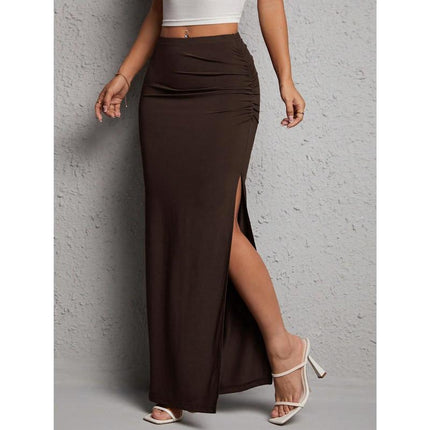 M8645 Dropshipping Aliexpress Amazon Cross-Border New Nightgown Women's Casual Solid Color Pleated Side Slits