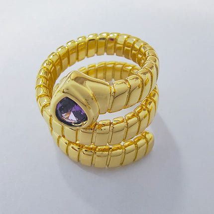 European and American Accessible Luxury Autumn and Winter New Retro Snake Bone Ring Zircon Inlaid Copper Plated 18K Real Gold Ring Trendy