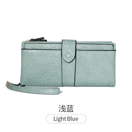 Cross-border European and American retro lychee pattern buckle long women's wallet Korean-style large capacity multi-functional bifold card holder