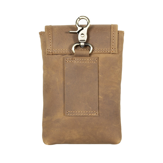 Cross-border Crazy Horse Leather Mobile Phone Bag 6-inch Genuine Leather Men's Waist Bag Top Layer Cowhide Vintage Construction Site Wearing Belt Trouser Waist Hanging Bag