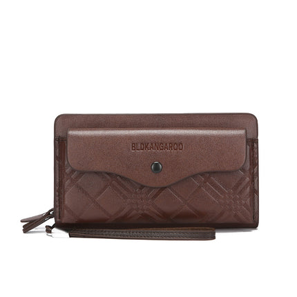 Cross-border Men's Long Business Wallet Portable Clutch Bag PU Large Capacity Double Zipper Clutch Bag Multi-card Clamp Bag