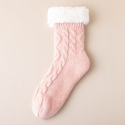 Lamb Velvet Socks Women's Autumn and Winter fleece-lined Thickened Warm Feet Home Sleeping Warm Plush Postpartum Floor Socks