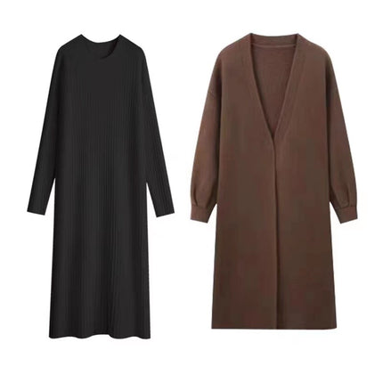 plus size chubby girl autumn and winter Korean version of thick long sweater cardigan coat knitted dress two-piece suit 200kg