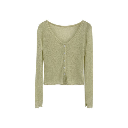 Unique and Super Beautiful Thin Hollow-out Sunscreen Knitted Cardigan Women's Open Spring Korean Chic Chic Top