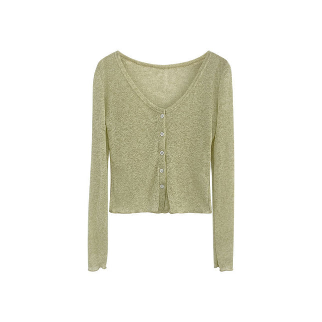Unique and Super Beautiful Thin Hollow-out Sunscreen Knitted Cardigan Women's Open Spring Korean Chic Chic Top