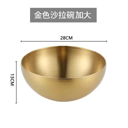 Stainless Steel Salad Bowl Korean Single-Layer Large Noodle Soup Cold Noodles Barbecue Instant Noodle Bowl Snail Noodles Mixed Rice Cooking Brushed