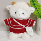Red sweater with white stripes + white bag / About 23cm