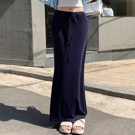 South Korea's Dongdaemun Versatile High-Waisted Lace-Up Figure-Showing Sexy Sexy Pure Lust Style Hip-Hugging Skirt Long Skirt for Women
