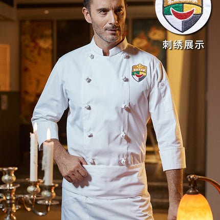Zhenyao High-end Hotel Restaurant Chef Clothes Long Sleeve Chef Work Clothes Men's Autumn and Winter Clothes Restaurant Kitchen Breathable Short Sleeve