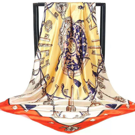 Mother's Day Gift Factory Direct Smooth Satin 90 Large Square Scarf Headscarf European and American Style Oil Painting Silk Scarf Women's Shawl Wai
