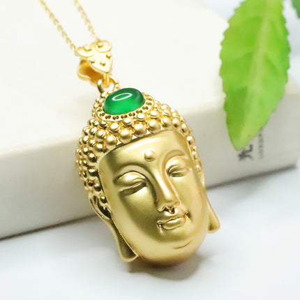 Aiyu Natural Green Agate Buddha Head Pendant Ice Green Chalcedony Buddha Necklace Wholesale Dropshipping S4011904