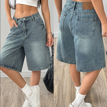 Cross-Border Foreign Trade Amazon European and American Source Factory Wholesale Denim Shorts Women's Loose Casual Wide-Leg Knee-Length Shorts