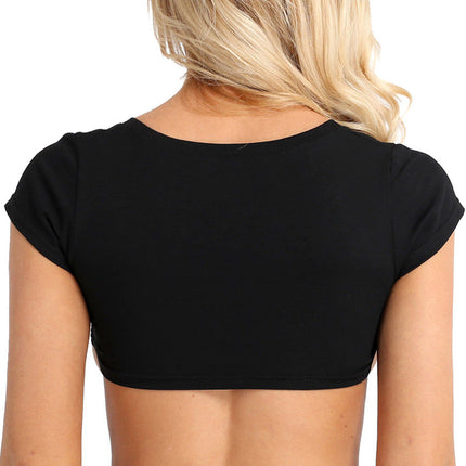 European and American Summer Sexy Short-sleeved T-shirt Women's Solid Color Crewneck Tight Exposed Top Amazon AliExpress Supply Now H