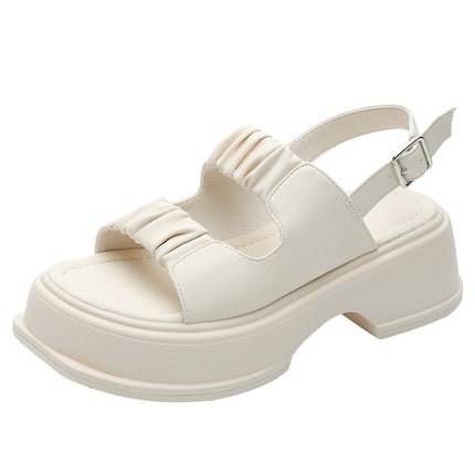 "Mustard green white" thick-soled sandals female 2023 new summer Roman shoes soft beach shoes
