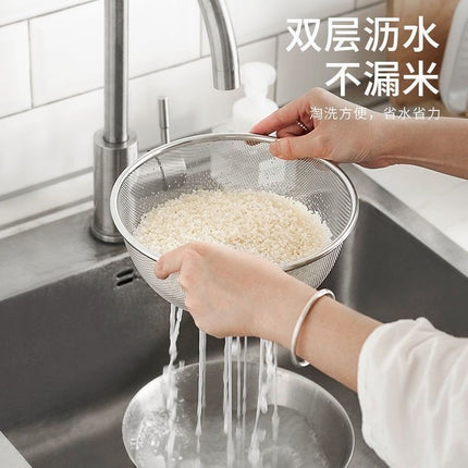 Cross-border Stainless Steel Thickened Vegetable Washing Basin Draining Basket Household Kitchen Rice Washing Artifact Vegetable Washing Basin Rice Washing Sieve Rice Washing Basin