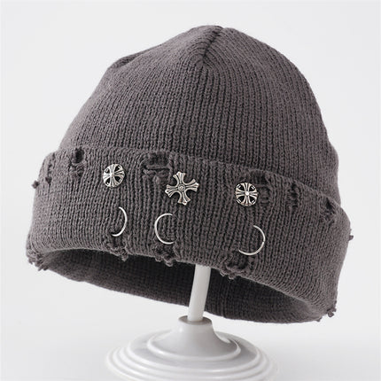 2025 Winter Simple Letter Pullover Hat Round Top Brimless Thickened Acrylic Fashionable Warm Knitted Hat