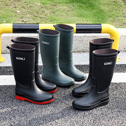 Fashionable Rain Boots for Men, High-Top, Non-Slip, Wear-Resistant Rubber Shoes, Suitable for Outdoor Wear, with Added Fleece for Warmth, Waterproof, Comfortable, Mid-Heel, Lightweight