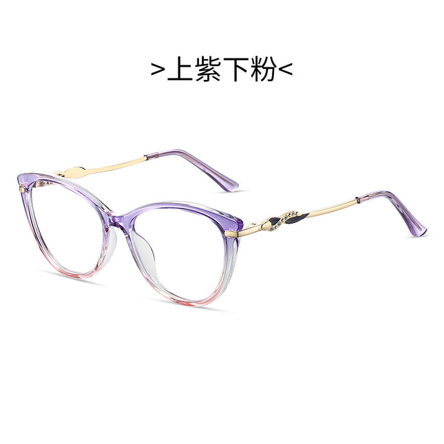 Cross-border New TR90 Fashion Anti-blue Glasses Frame Cat's Eye Women's Myopia Optical Flat Lens
