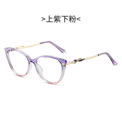 Cross-border New TR90 Fashion Anti-blue Glasses Frame Cat's Eye Women's Myopia Optical Flat Lens