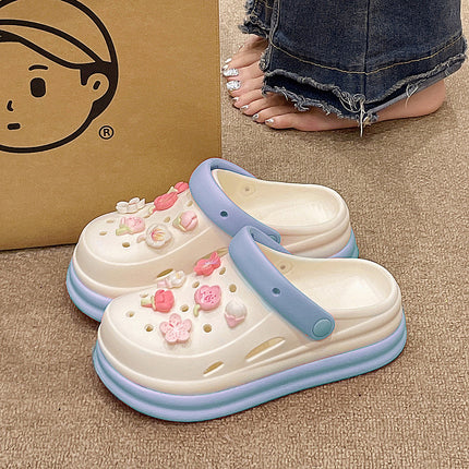 Trendy Chinese-Style Perforated Sandals for Women, Summer Outdoor Beach Thick-Soled Ultra-Soft 2025 New Closed-Toe Sandals for Women