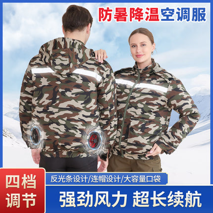 Hooded Sun Protection Air-Conditioned Clothing, Summer Air-Conditioned Clothing with Fan for Cooling, Outdoor Camouflage Work Clothes, Wholesale Workwear