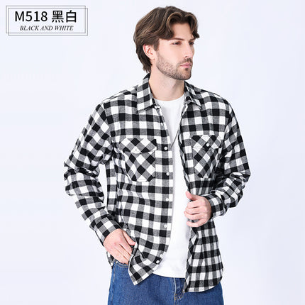 2026 Spring Cross-Border Trade American Retro Flannel Men's Long-Sleeve Brushed Plaid Shirt Men's Cool Jacket
