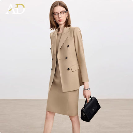 Ad Wool Suit Women's Autum 2025 New Popular High-End Business Wear Two-Piece Khaki Long-Sleeved Suit