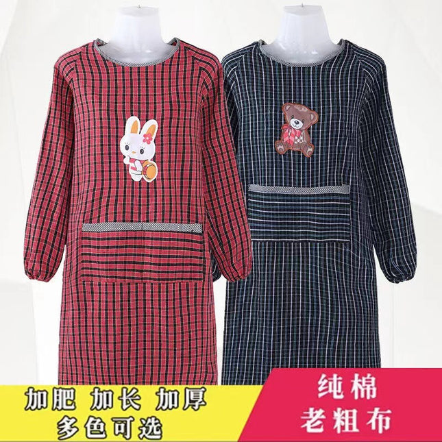 Old Coarse Cotton Apron Long-sleeved Overalls Kitchen Household Anti-oil Work Clothes Dirt-resistant Wear-resistant Adult Labor Protection