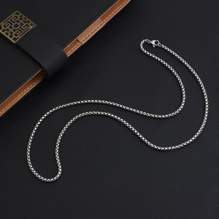 European and American trendy personalized titanium steel square pearl necklace hip hop sweater chain men's and women's all-match trendy snake bone chain necklace