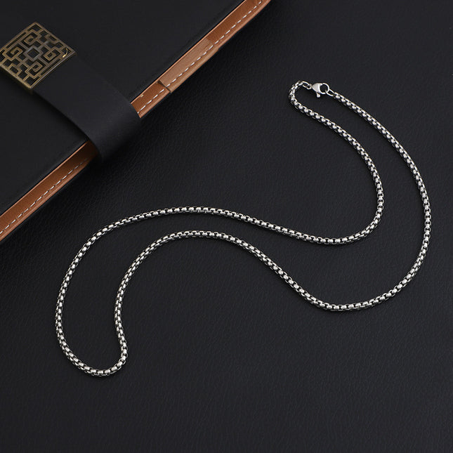 European and American trendy personalized titanium steel square pearl necklace hip hop sweater chain men's and women's all-match trendy snake bone chain necklace