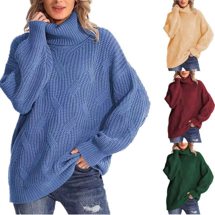 Cross-Border Amazon European and American 2024 Autumn and Winter Turtleneck Cable Knit Sweater Women's Pullover Long-Sleeved Cross-Border Sweater