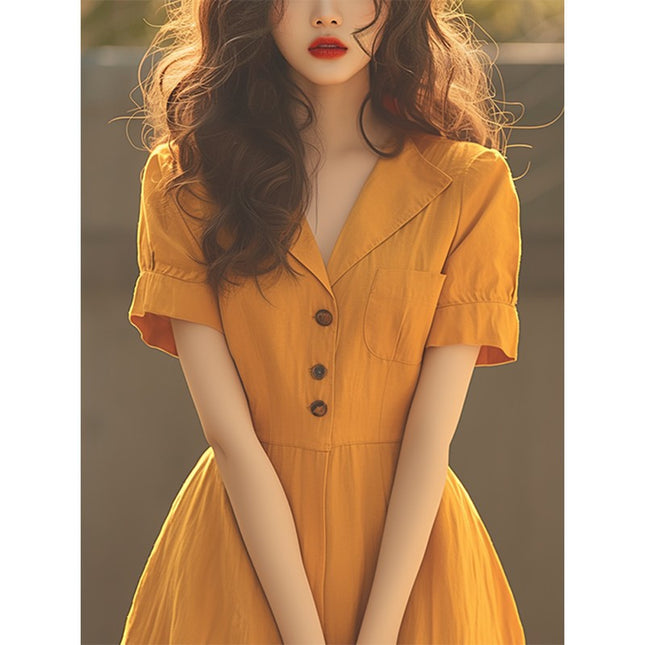 Foreign Trade Women's Clothing Is Popular This Year. Beautiful French Neapolitan Skirt with Super Good Elegant and Classy Exquisite Yellow Shirt