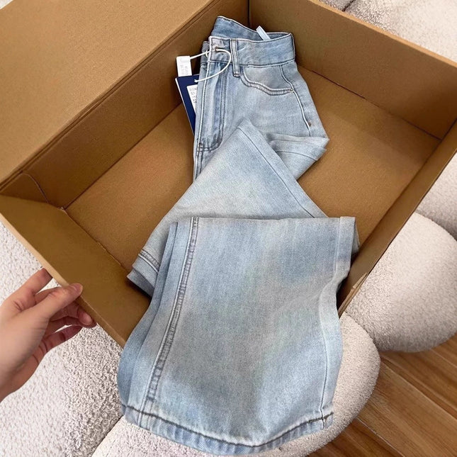 American Retro Embroidered Straight Wide-Leg Jeans for Women Spring 2025 New Light-Colored High-Waisted Extended Floor-Length Pants