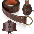 Brown 3-piece set (printed belt + embossed bag + girdle)