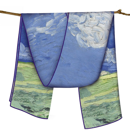 150cm Spring Long Van Gogh Oil Painting Series Starry Sky Women's Long Silk Scarf All-Match Shawl Scarf Scarf for All Seasons