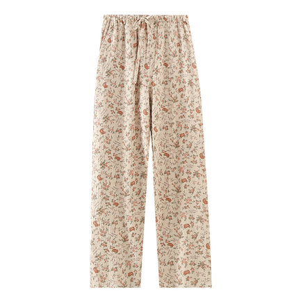 Women's Pajama Pants Summer Thin Pants Air Conditioning Pants Casual Loose Home Pants Outer Wearing Pure Cotton Double-Layer Yarn Loose