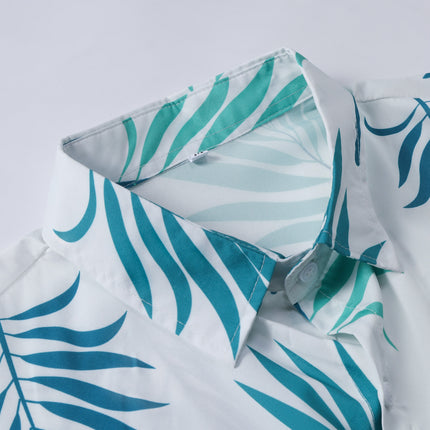 Hawaii vacation men's light green palm leaf men's short sleeve shirt men's shirt summer 2025 new cross-border