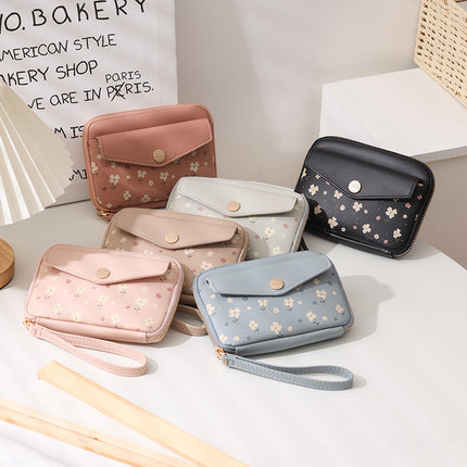 New Passbook Bag Sweet Girl Flower Flower Mini Coin Purse Large Capacity Leather Small Organ Women Wholesale