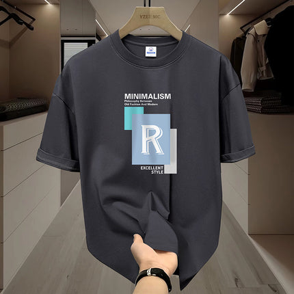 Pure Cotton Short-sleeved T-shirt Men's Round Neck Loose Fashionable Ins Printed Inner Top Men's T-shirt Top Base Shirt