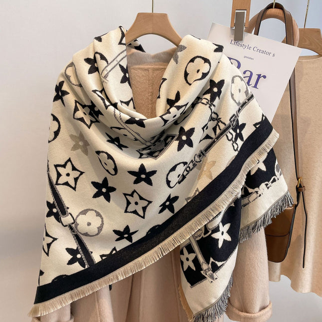 2022 Autumn and Winter New Cashmere Scarf Women's Five-pointed Star Pattern European and American Style All-match Thickened Warm Cold-proof Shawl