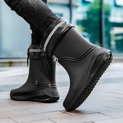 New Mid-Calf Rain Boots for Men, Adult Men's Waterproof Shoes, Rain Boots, Non-Slip Wear-Resistant Rubber Shoes, Plus Velvet Fashionable Kitchen Water Boots