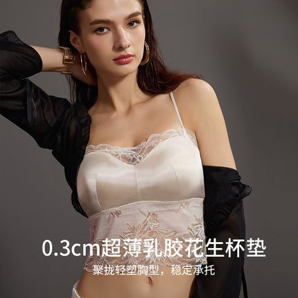 Tangge Silk Satin Beautiful Back Sling Latex Cup Mulberry Silk Thin Push-Up Bottoming Intimates Lace Sexy